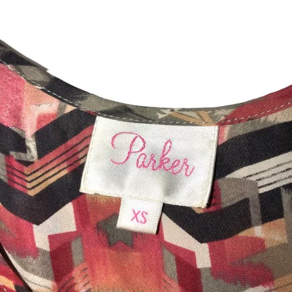 Parker 100% silk STUNNING Aztec IKAT orange gray tunic dress xs - Picture 2 of 4